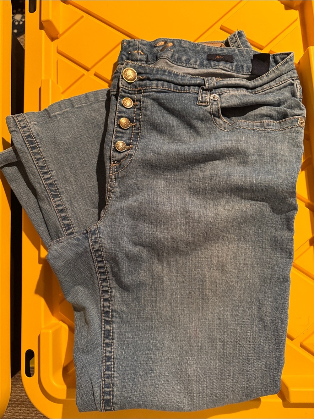 Seven7 Light Blue Flare Jeans with Gold Buttons